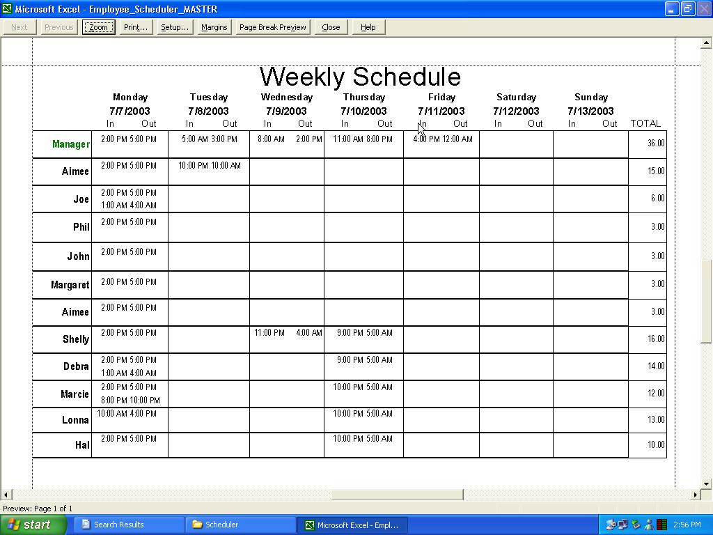 Employee Work Schedule Template Excel